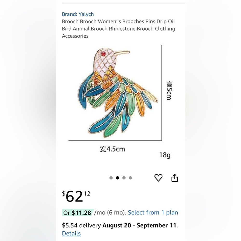 New Colorful Hummingbird Brooch - Picture 4 of 4
